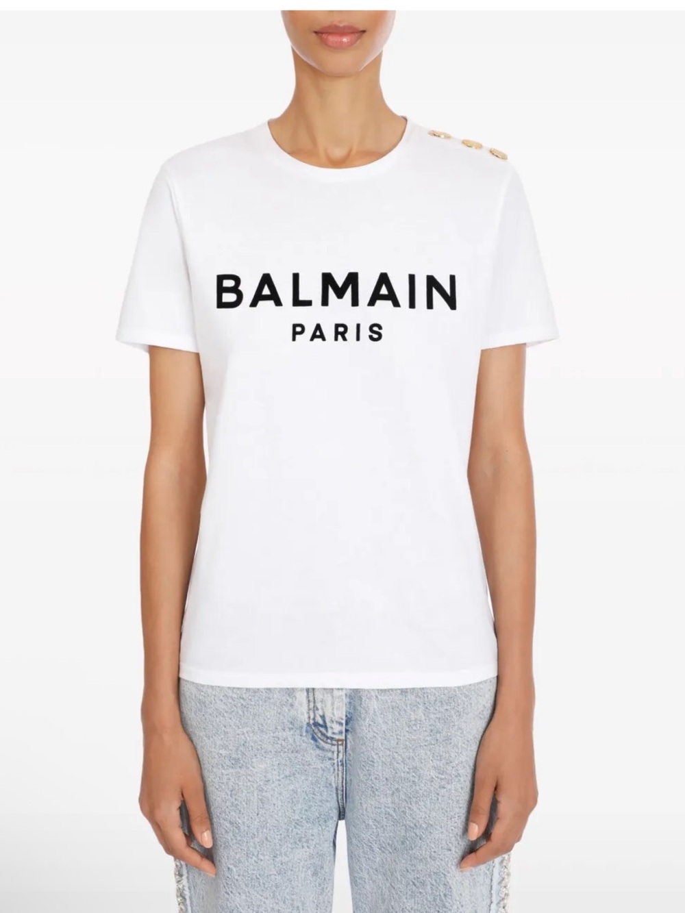 BALMAIN PARIS Button-Embellished Logo T-Shirt / Sz   small